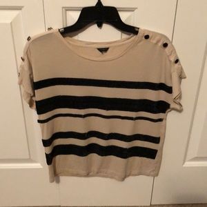 Ann Taylor Dark Beige/Tan Sequin Stripe Top Sz S